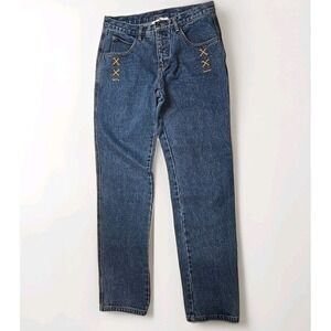 Western Ethics Vintage Jeans Leather Grommets Size 9 Women's Denim